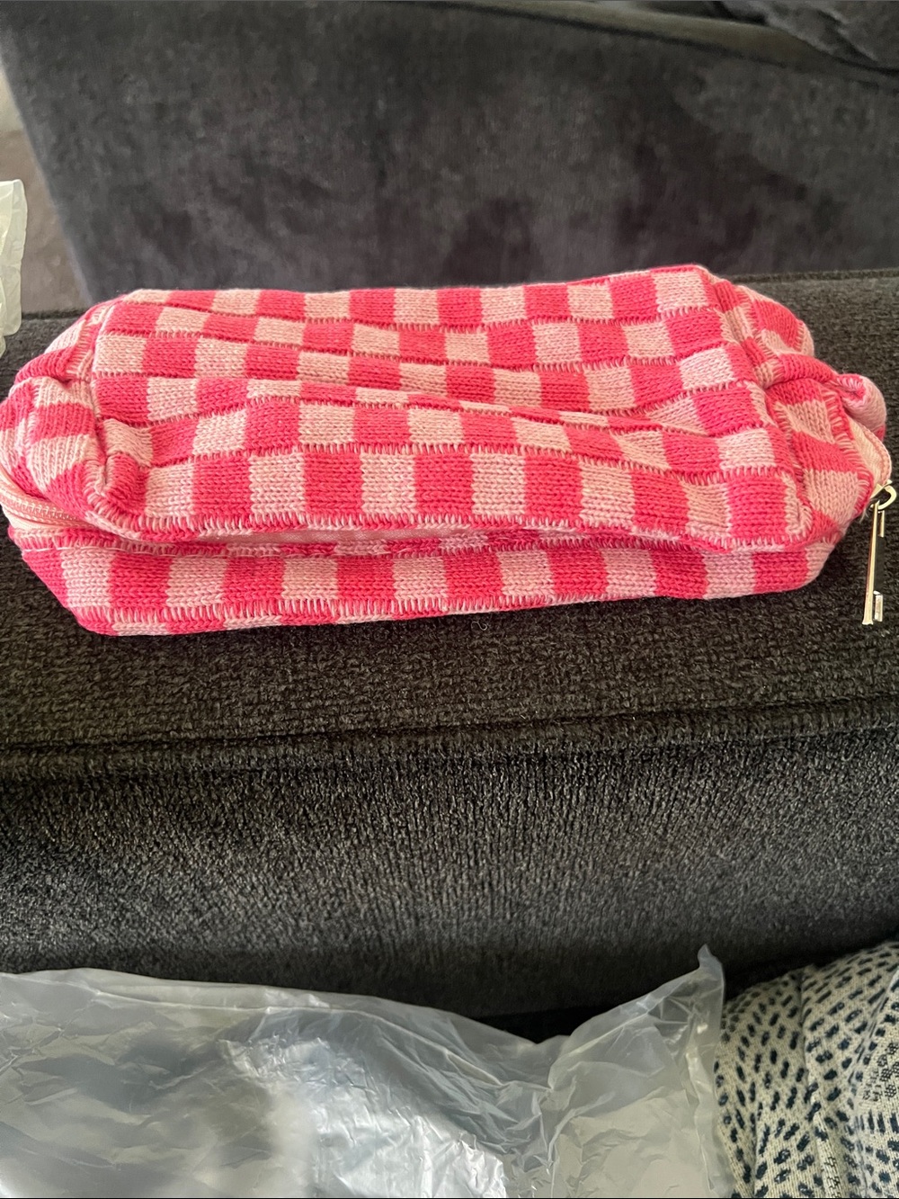 Forever 21 Pink Checker Knit Cosmetic Pouch
